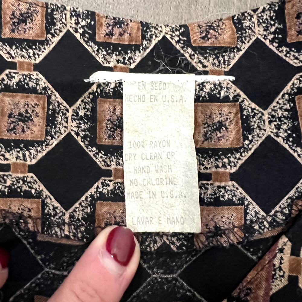 Vintage Brown Red Geometric Button Up Short Sleeve Top Skirt Suit Set size M - Picture 5 of 16